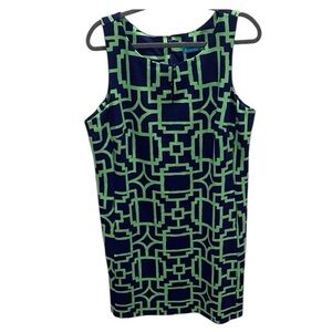 Tori Richard Navy and Lime Geometric Midi Dress